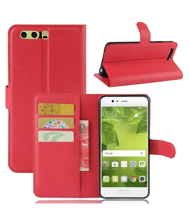 Rood Litchee Bookcase Hoesje Huawei P10 Plus