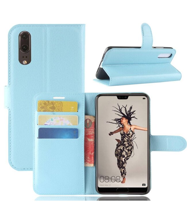 Blauw Litchee Bookcase Hoesje Huawei P20