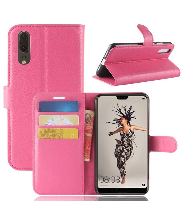 Roze Litchee Bookcase Hoesje Huawei P20