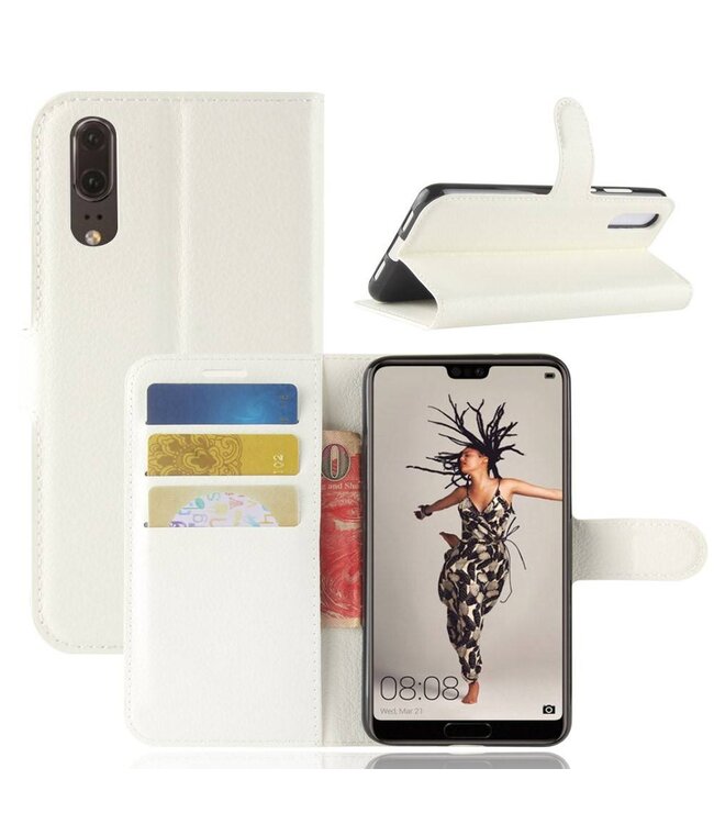 Wit Litchee Bookcase Hoesje Huawei P20