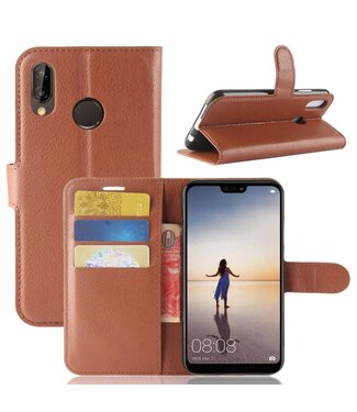 Bruin Litchee Bookcase Hoesje Huawei P20 Lite