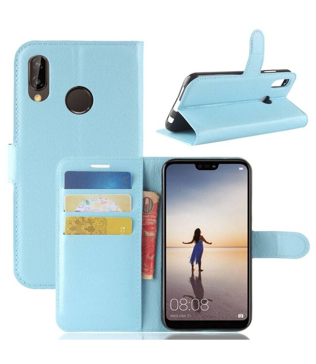 Blauw Litchee Bookcase Hoesje Huawei P20 Lite