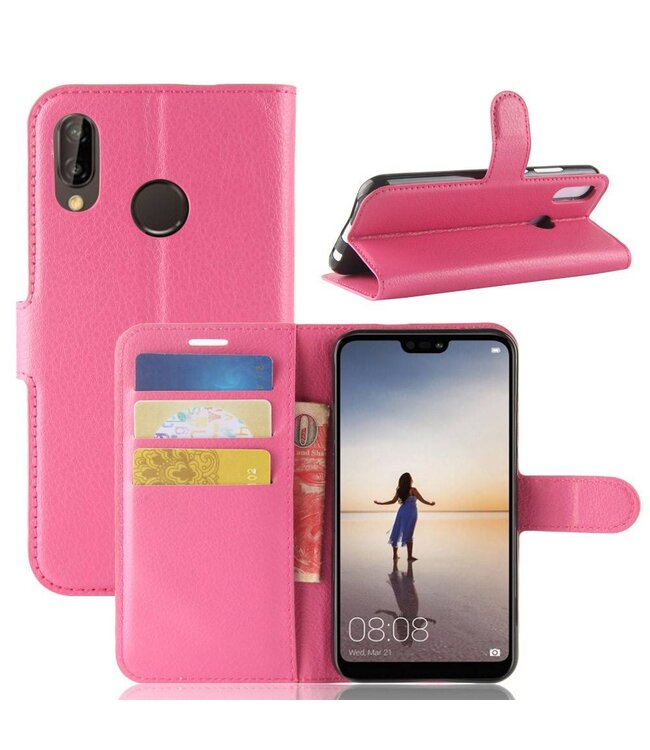 Roze Litchee Bookcase Hoesje Huawei P20 Lite