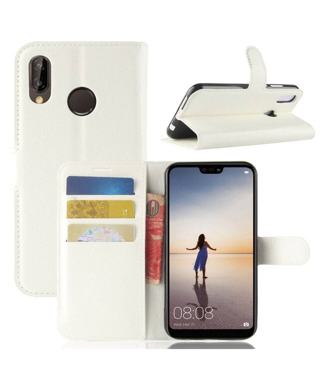 Wit Litchee Bookcase Hoesje Huawei P20 Lite