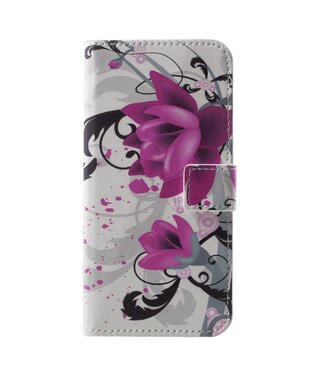 Paarse Bloem Bookcase Hoesje Huawei P20 Lite