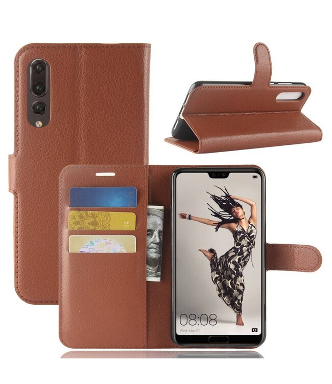 Bruin Litchee Bookcase Hoesje Huawei P20 Pro