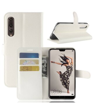 Wit Litchee Bookcase Hoesje Huawei P20 Pro