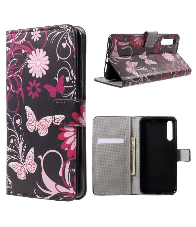 Roze Vlinders Bookcase Hoesje Huawei P20 Pro