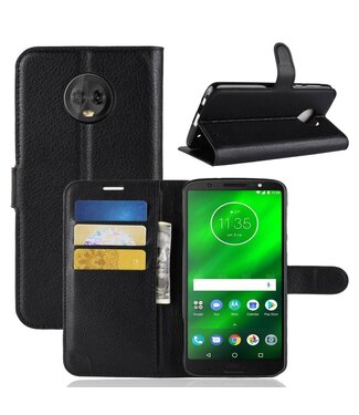 Zwart Litchee Bookcase Hoesje Motorola Moto G6 Plus