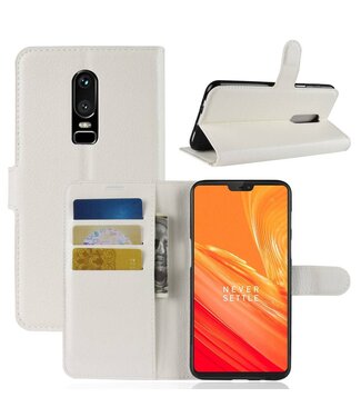 Wit Litchee Bookcase Hoesje OnePlus 6