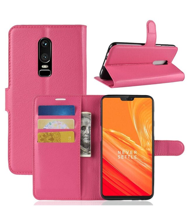 Roze Litchee Bookcase Hoesje voor de OnePlus 6