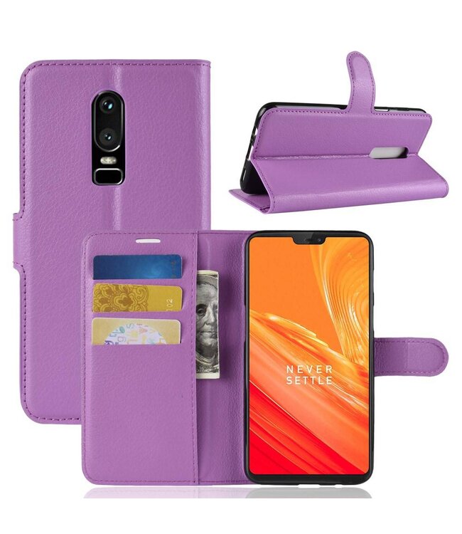 Paars Litchee Bookcase Hoesje voor de OnePlus 6