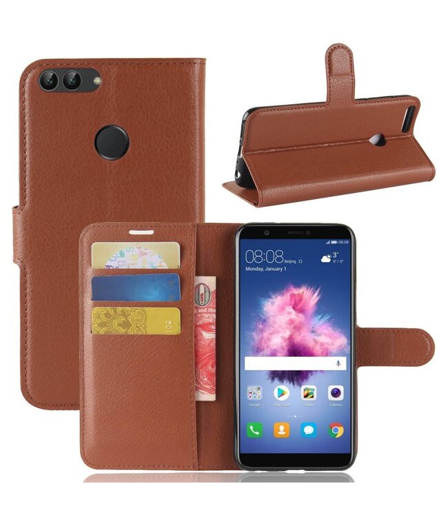 Bruin Litchee Bookcase Hoesje voor de Huawei P Smart