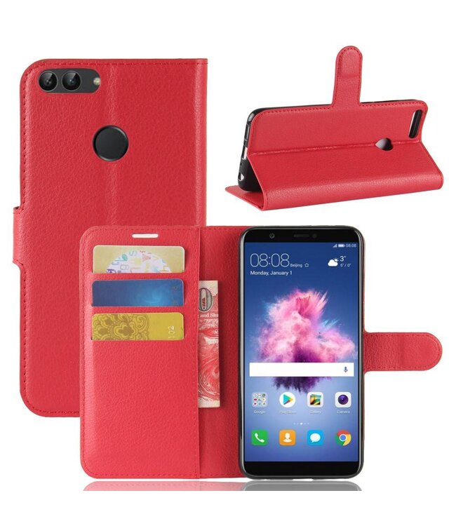 Rood Litchee Bookcase Hoesje voor de Huawei P Smart