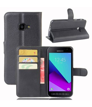 Zwart Litchee Bookcase Hoesje Samsung Galaxy Xcover 4 / 4S