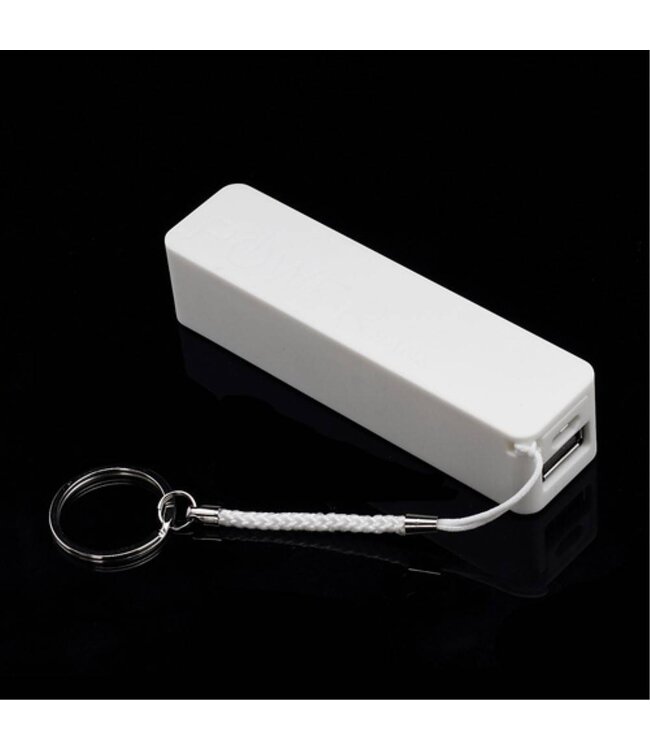 Witte compacte powerbank 2600 mAh incl. sleutelhanger