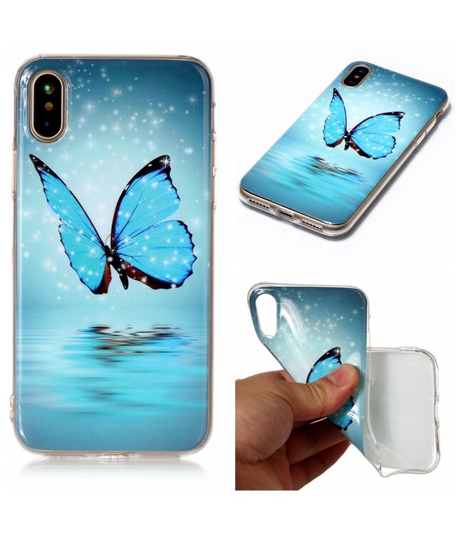 Blauwe Vlinder TPU Hoesje voor de iPhone XS