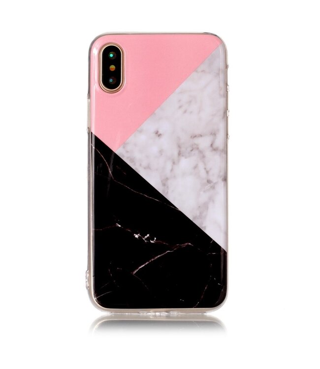 Imd Imd Zwart / Wit / Roze Marmer TPU Hoesje voor de iPhone XS
