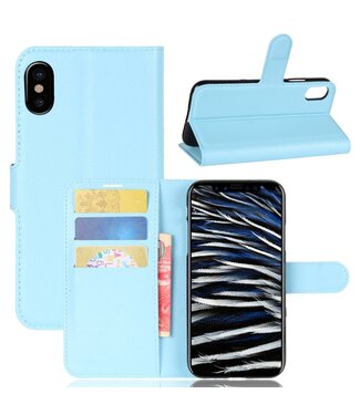 Blauw Litchee Bookcase Hoesje iPhone XS