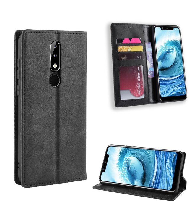 Zwart Bookcase Hoesje voor de Nokia 5.1 Plus