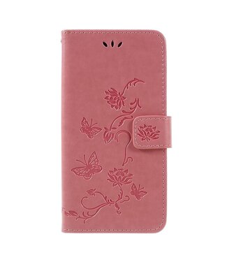 Roze Bloemen En Vlinders Bookcase Hoesje Samsung Galaxy A7 (2018)