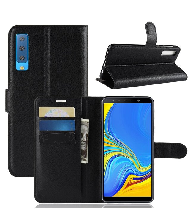 Zwart Lychee Bookcase Hoesje voor de Samsung Galaxy A7 (2018)