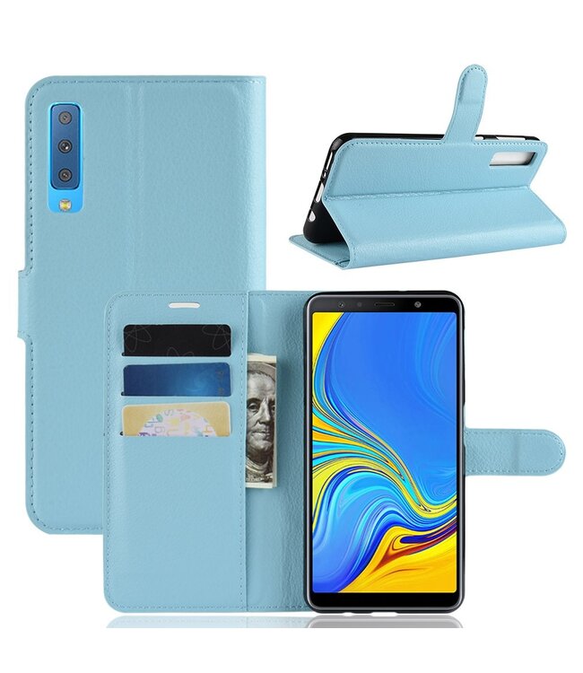 Blauw Lychee Bookcase Hoesje voor de Samsung Galaxy A7 (2018)