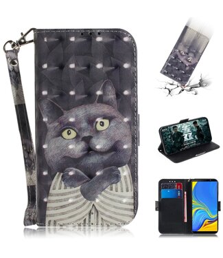 Grijze Kat Bookcase Hoesje Samsung Galaxy A7 (2018)