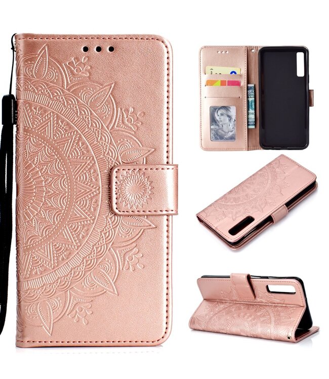 Rosegoud Mandala Bookcase Hoesje voor de Samsung Galaxy A7 (2018)