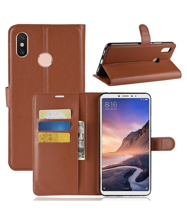 Bruin Litchee Bookcase Hoesje voor de Xiaomi Mi Max 3