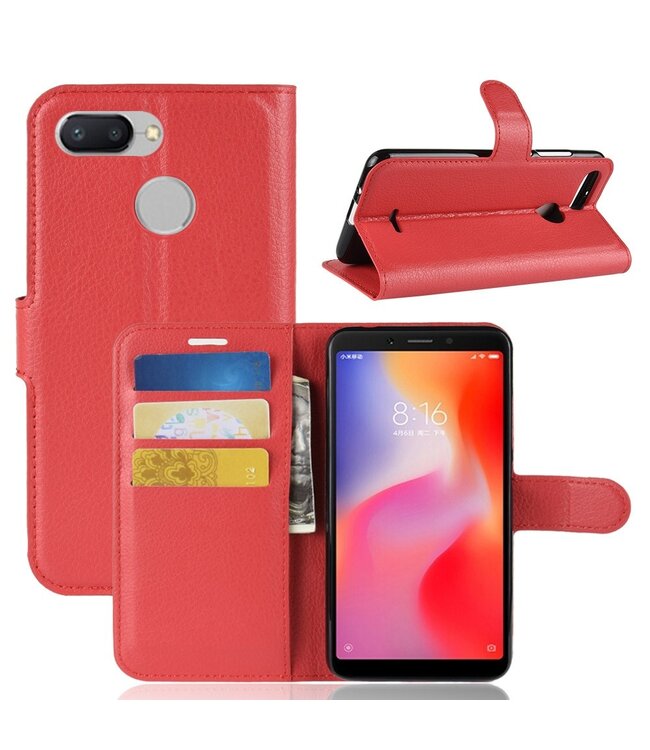 Rood Litchee Bookcase Hoesje voor de Xiaomi Redmi 6