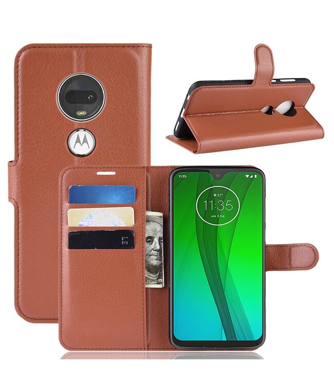 Bruin Bookcase Hoesje voor de Motorola Moto G7 Plus