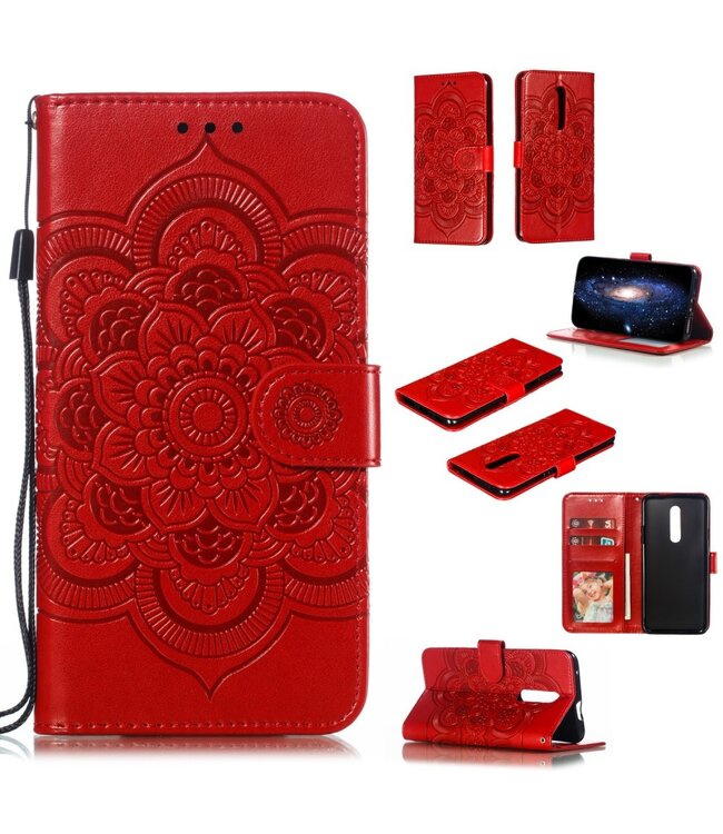 Rood Mandala Bookcase Hoesje voor de OnePlus 7 Pro