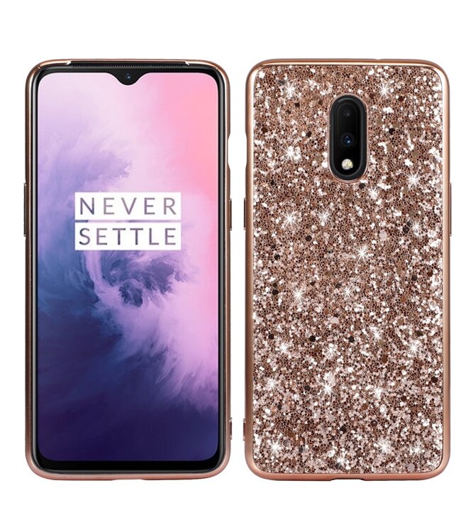 Rose Goud Glitters Hybrid Hoesje voor de OnePlus 7