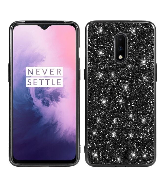 Zwart Glitters Hybrid Hoesje voor de OnePlus 7