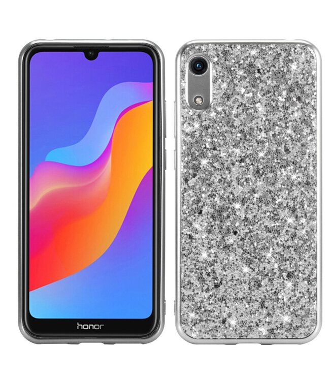 Zilver Glitter Hybrid Hoesje voor de Huawei Y6 (2019)
