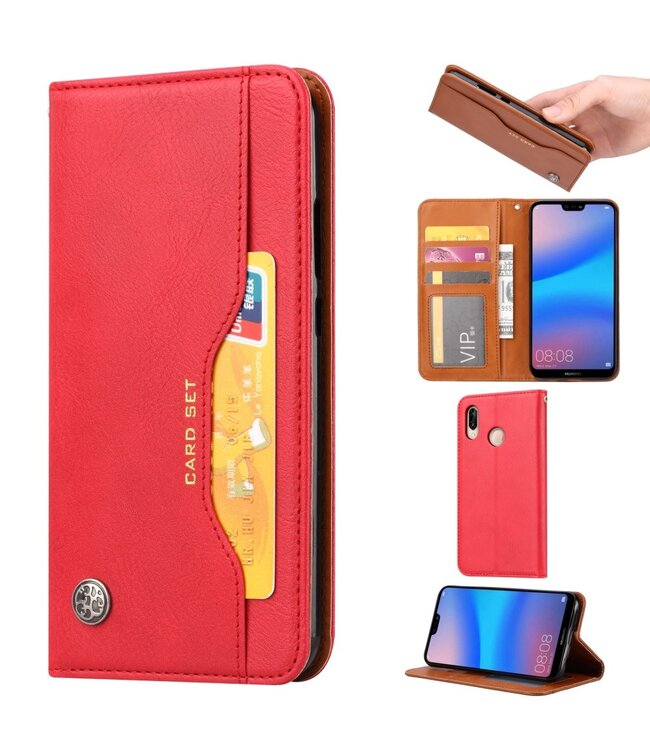 Rood Bookcase Hoesje voor de Huawei P30 Lite