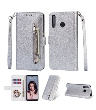 Zilver Glitters Bookcase Hoesje Huawei P30 Lite