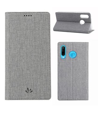 Vili DMX Grijs Linnen Bookcase Hoesje Huawei P30 Lite