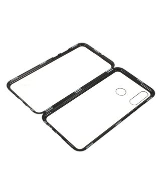 Zwart / Transparant Tempered Glass + Metaal Hoesje Huawei P30 Lite