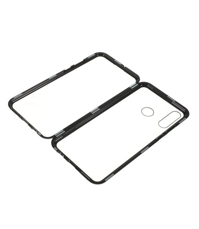 Zwart / Transparant Tempered Glass + Metaal Hoesje voor de Huawei P30 Lite