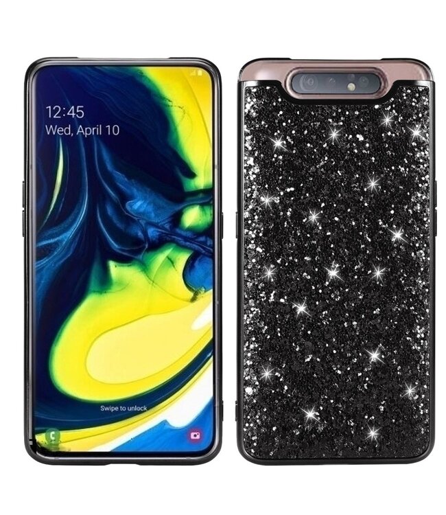 Zwart Glitters Hybrid Hoesje voor de Samsung Galaxy A80