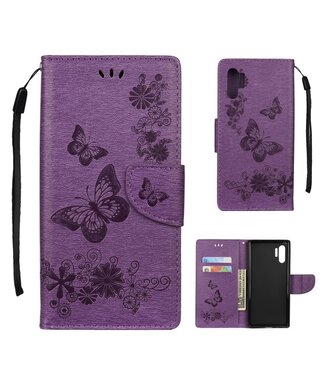 Paars Vlinders Bookcase Hoesje Samsung Galaxy Note 10 Pro