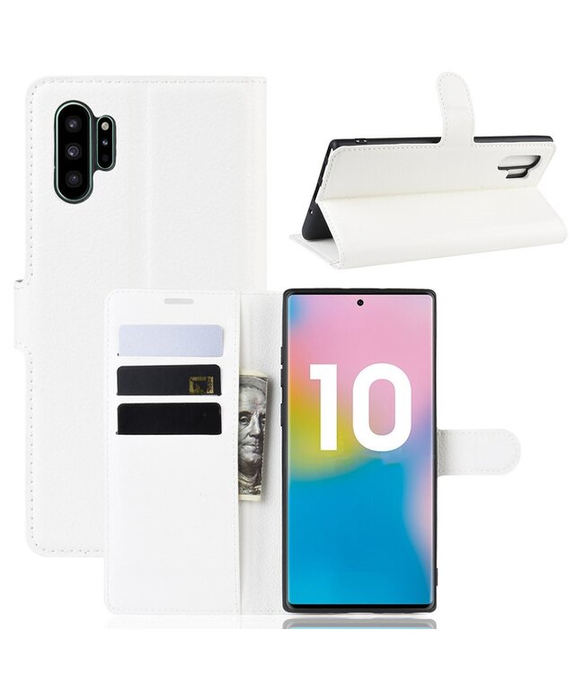 Wit Litchee Bookcase Hoesje voor de Samsung Galaxy Note 10 Plus