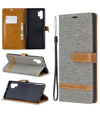 Grijs Jeans Bookcase Hoesje Samsung Galaxy Note 10 Plus