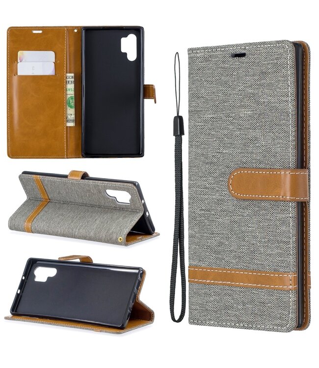 Grijs Jeans Bookcase Hoesje voor de Samsung Galaxy Note 10 Plus