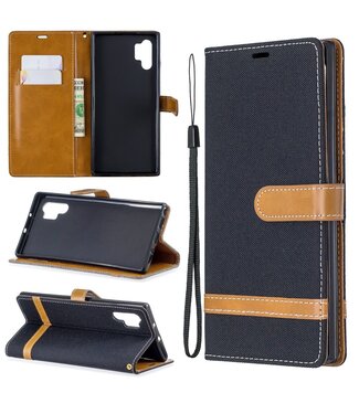 Zwart Jeans Bookcase Hoesje Samsung Galaxy Note 10 Plus