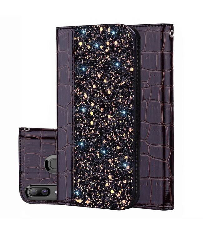 Zwart Glitters Bookcase Hoesje voor de Samsung Galaxy A30