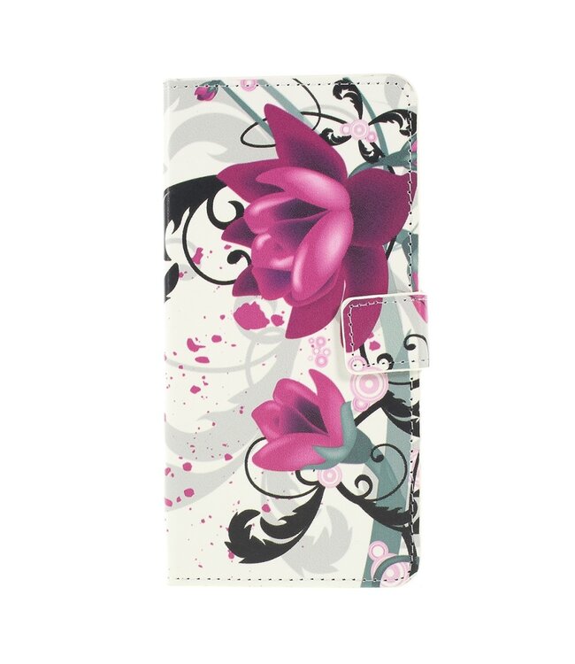 Paarse Bloemen Bookcase Hoesje voor de Samsung Galaxy A10