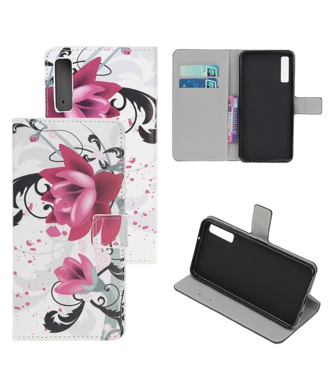 Paarse Bloemen Bookcase Hoesje voor de Samsung Galaxy A70